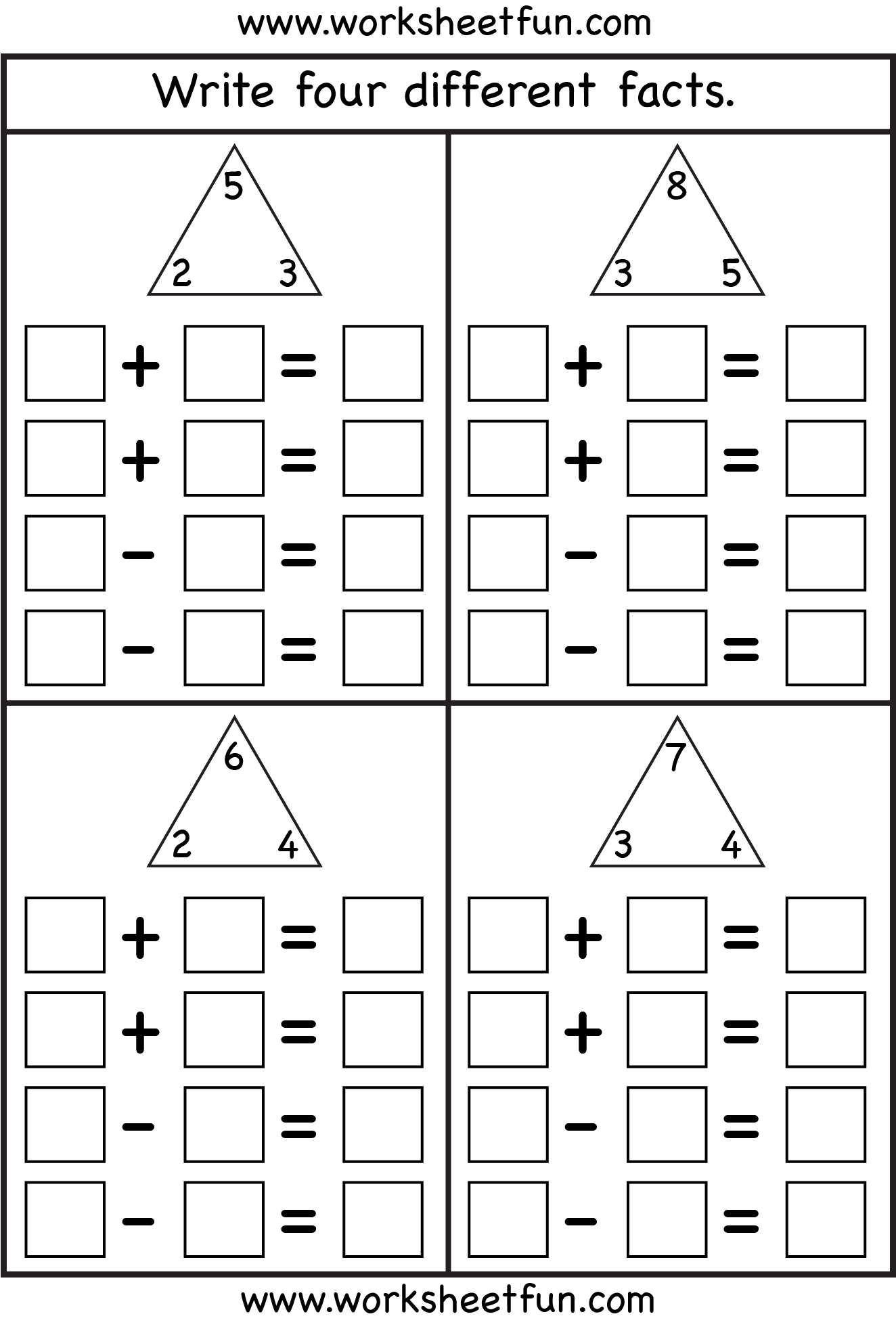 Complete Fact Family Worksheets
