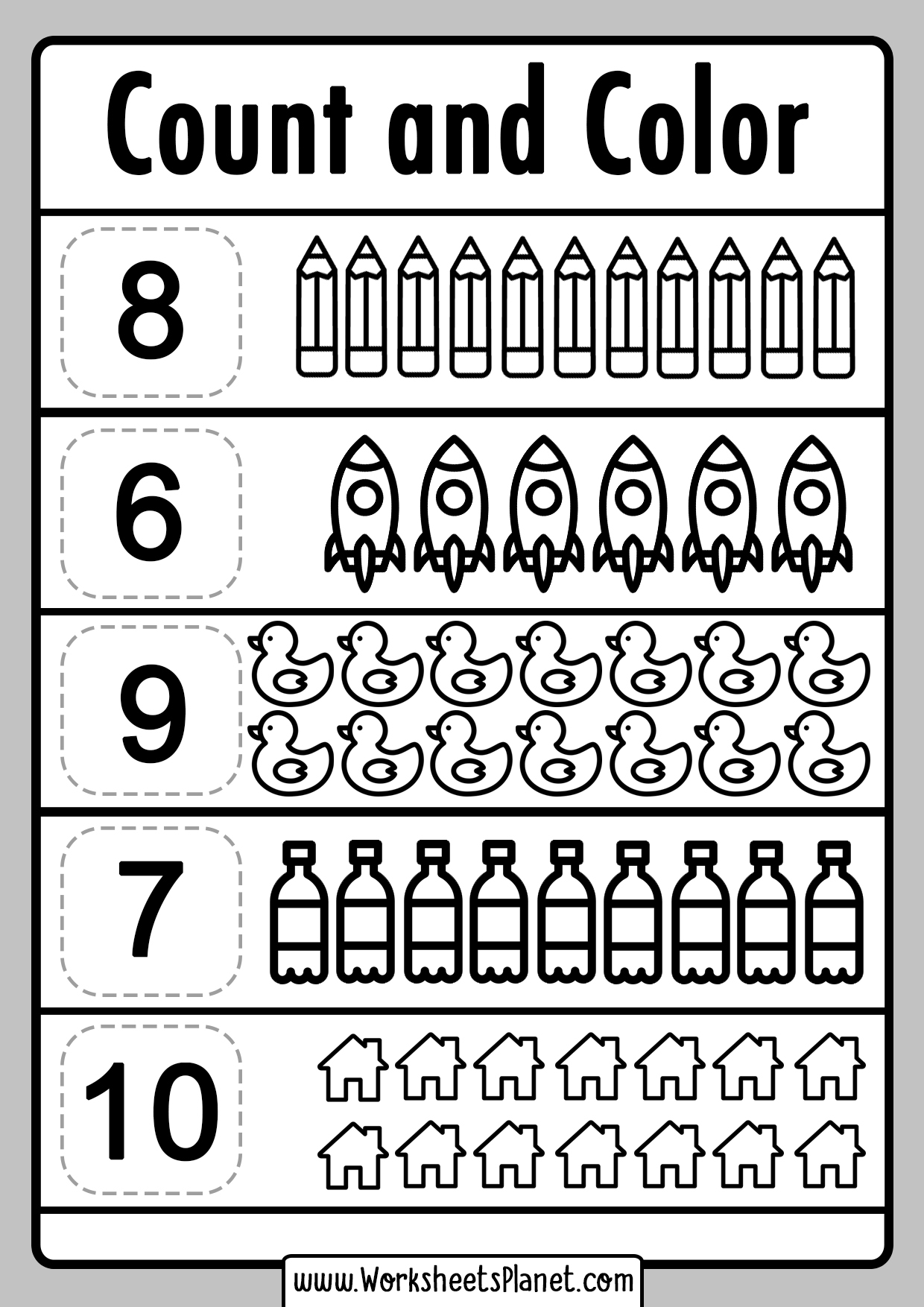 Count And Color Worksheets PRINTABLE PDF