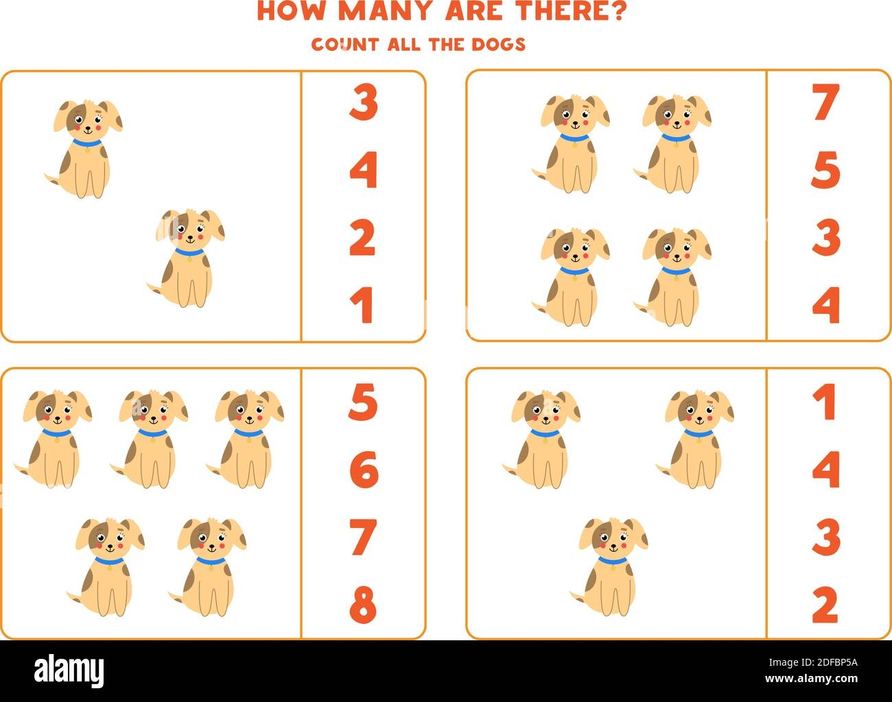 Counting Game For Kids Count All Cute Dogs Worksheet For Children Stock Vector Image Art Alamy