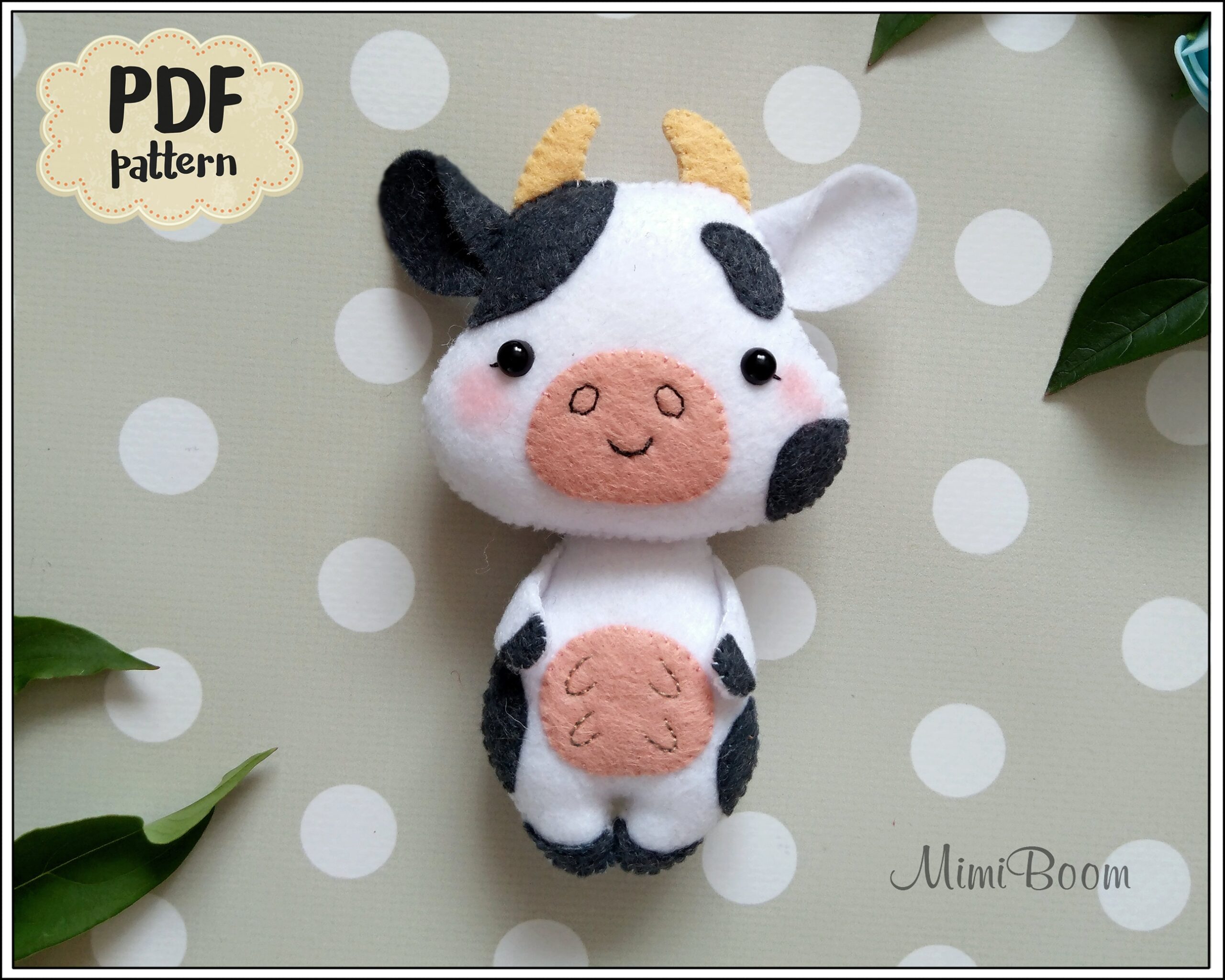 Cow Pattern Felt Sewing Pattern Cow PDF Tutorial Cow Plushie Pattern Farm Animals Pattern Easy Pattern Farm Baby Mobile Pattern Felt Etsy
