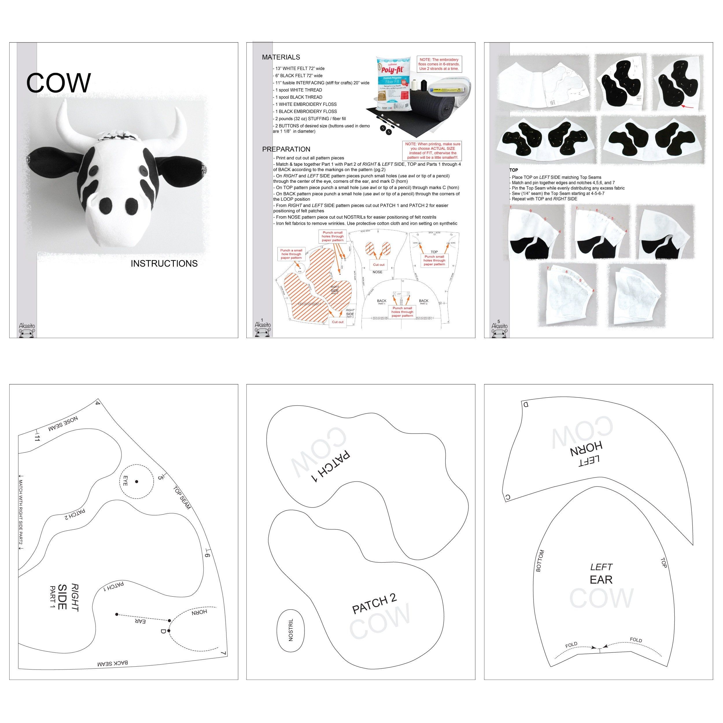 COW PDF Pattern With Instructions Etsy