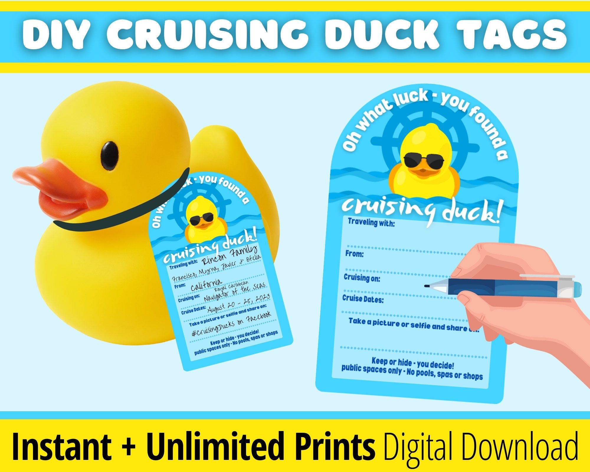 Cruising Ducks Tag Printable Digital Download Instant Cruise PDF Carnival Duck Tag Gift For Cruiser Rubber Duck Tag Cruise Clipart Etsy UK Printable Tags Free Printable Tags Tag Design
