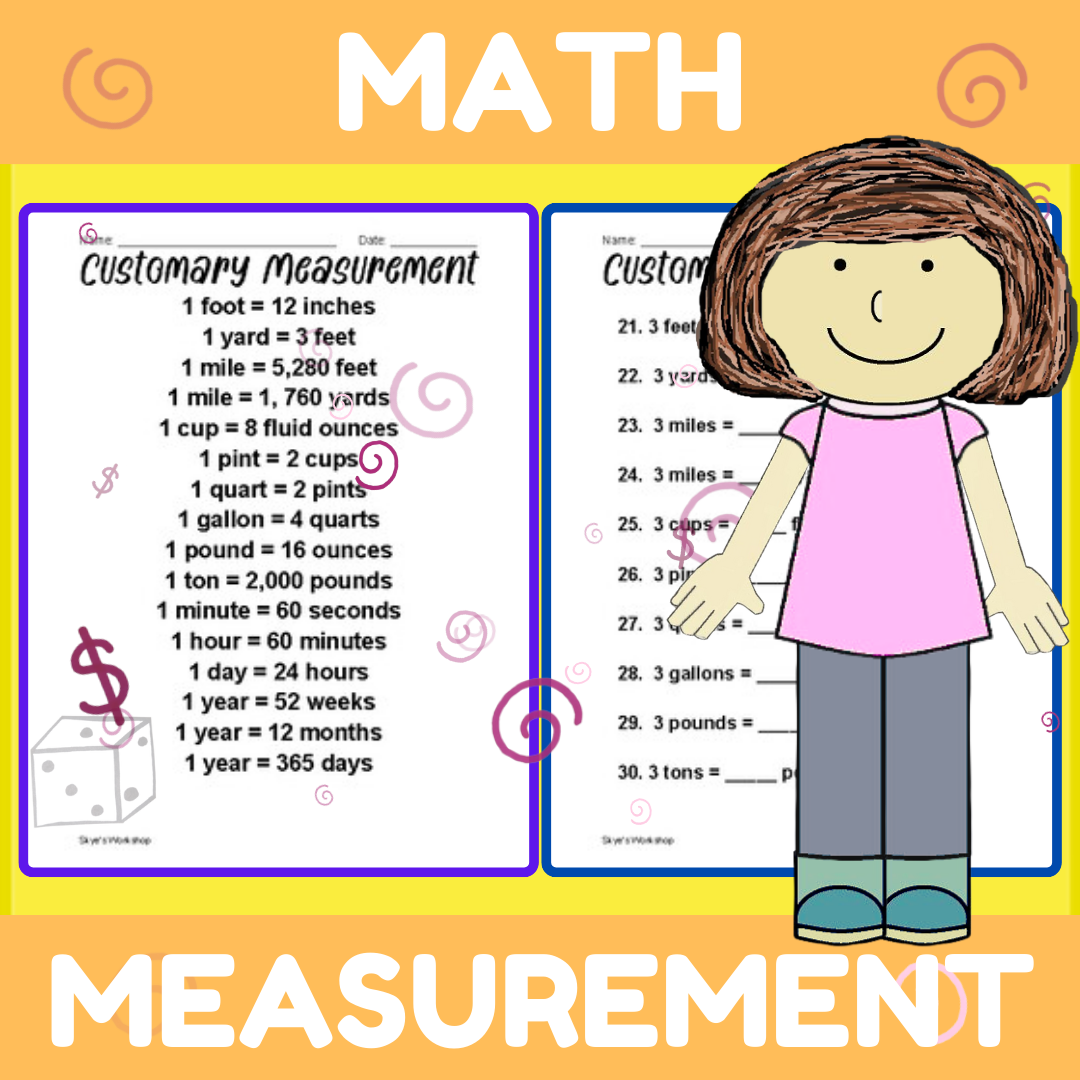 Customary Measurement Worksheets With Guide Math Practice Pounds Feet Years Hour Etc Classful