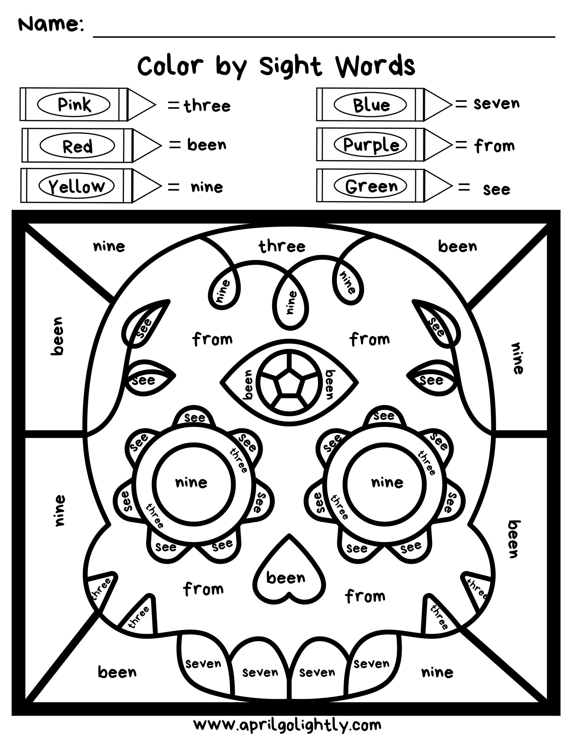 Day Of The Dead Coloring Pages Color By Sight Word April Golightly