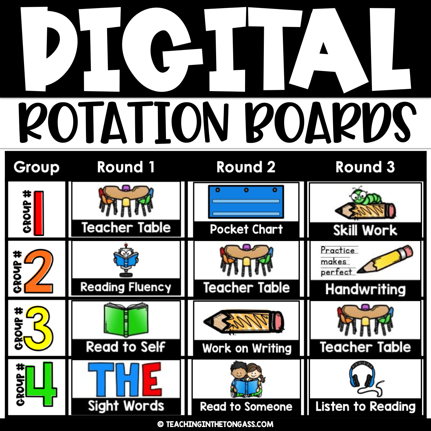 Digital Station Center Rotation Slides With Timers Reading Writing Math