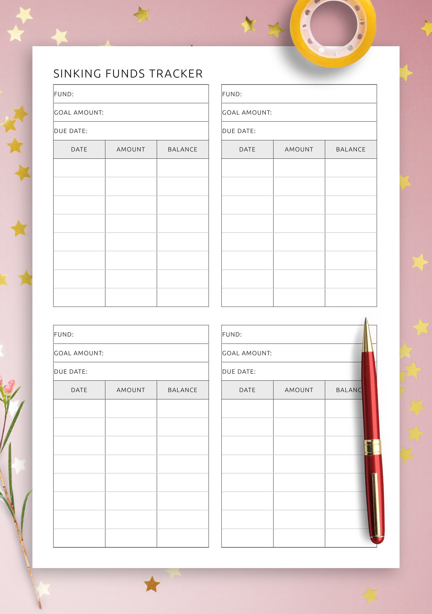 Download Printable Blank Sinking Funds Tracker Template PDF