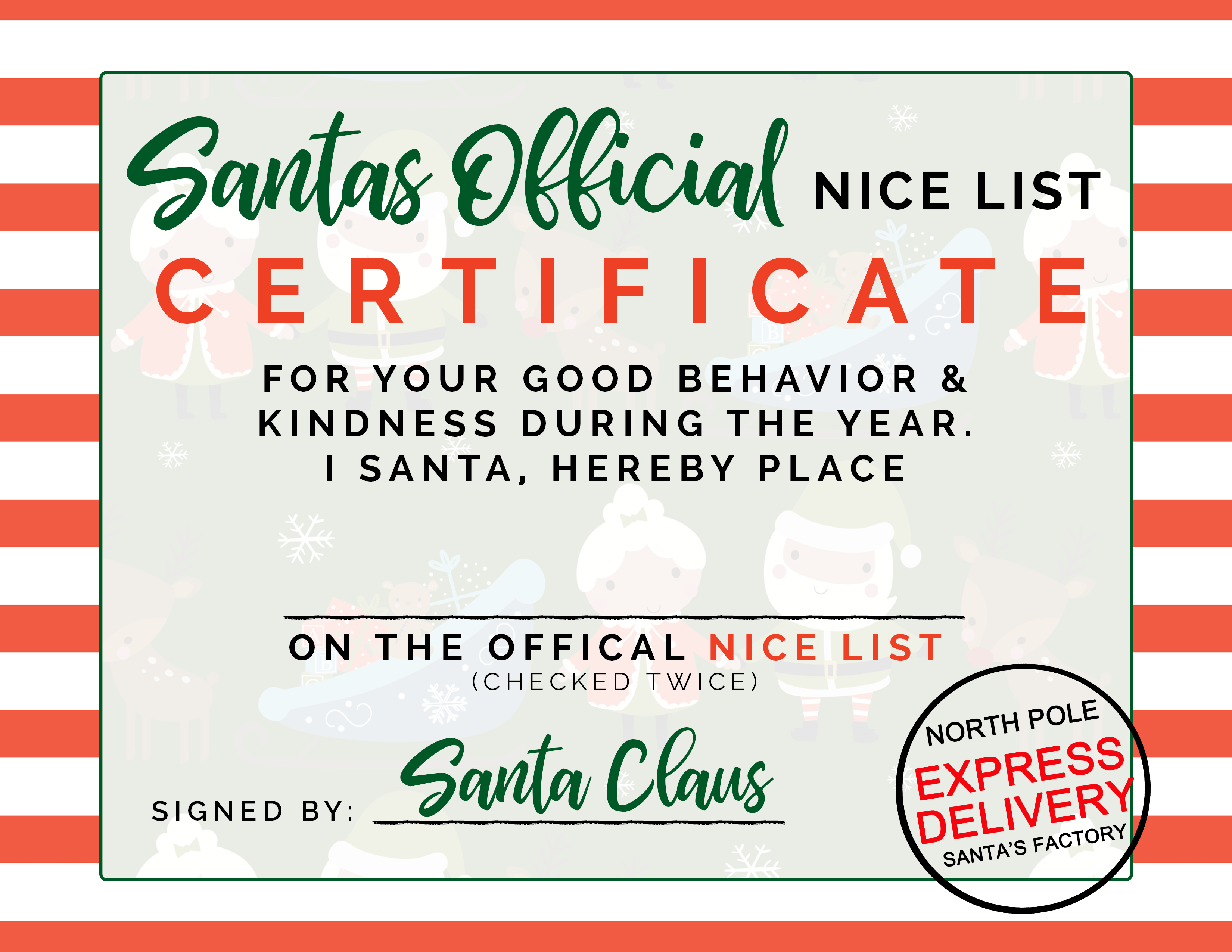 Santa Nice List Certificate Printable