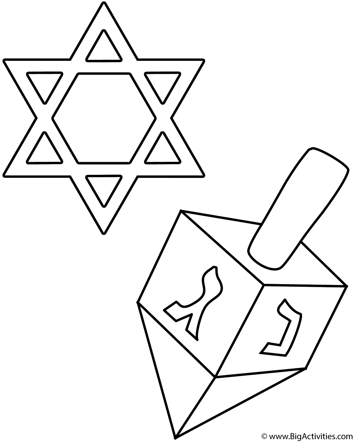 Dreidel And Star Of David Coloring Page Hanukkah 