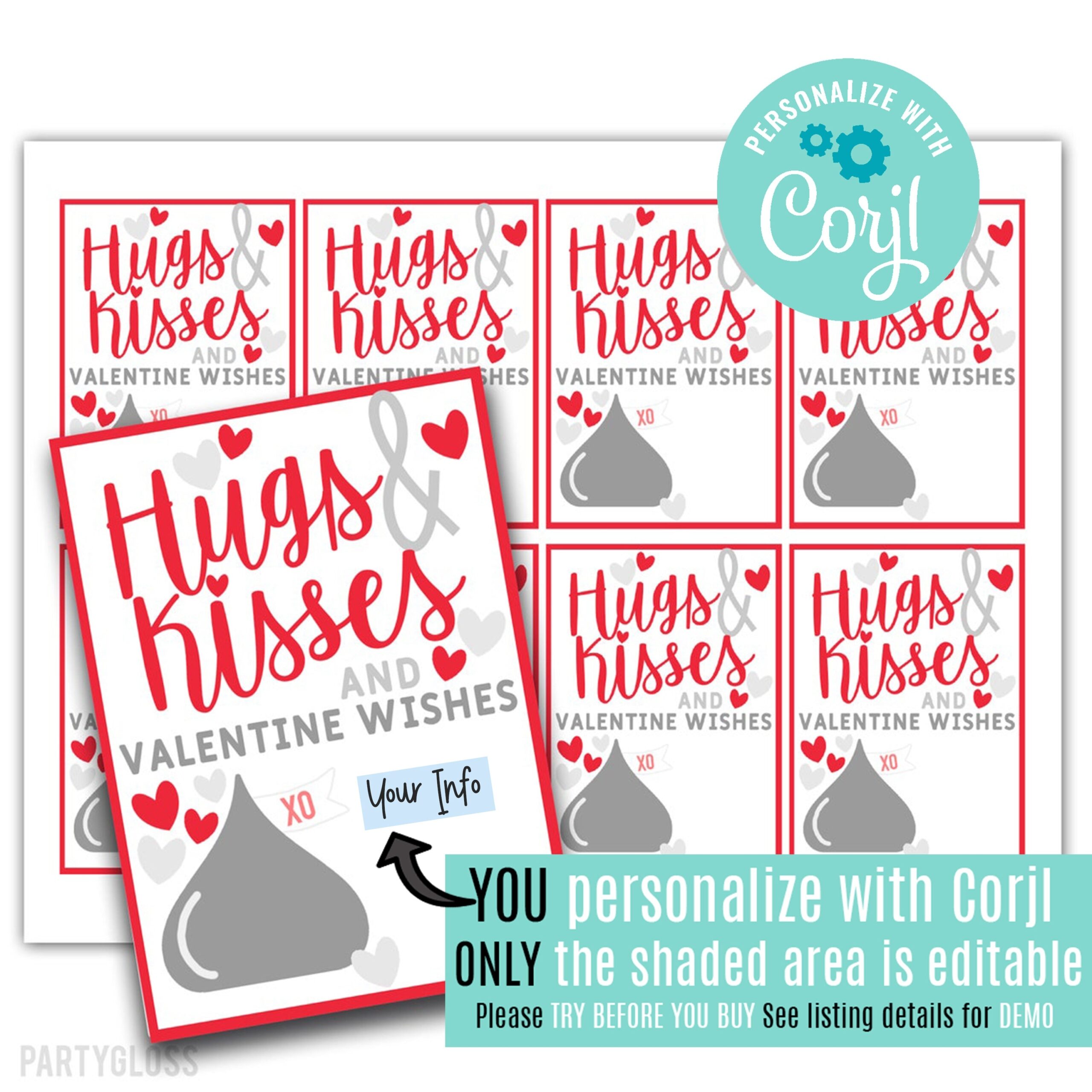 Hugs And Kisses Printable Tag
