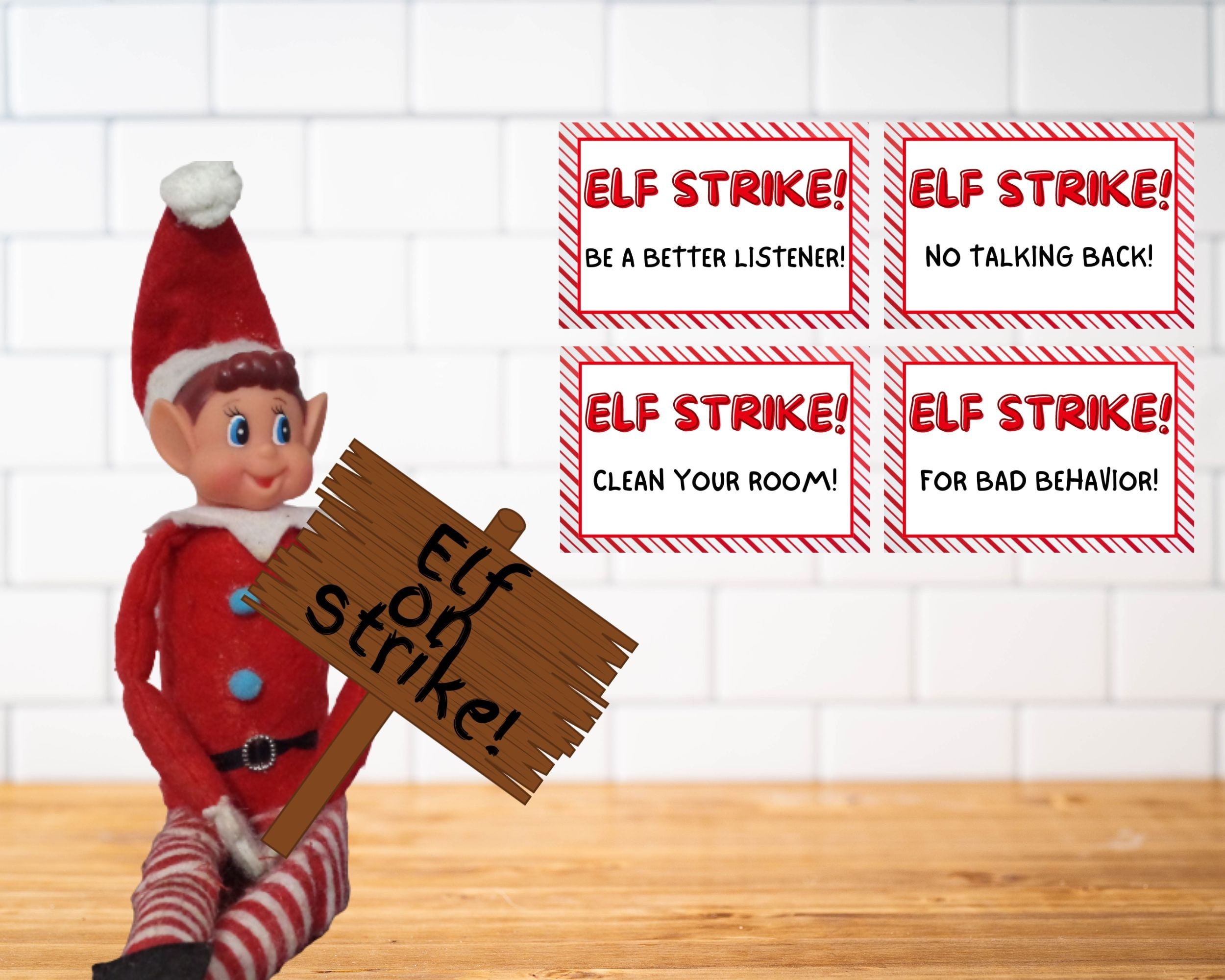 Elf On Strike Printable Elf Props Elf Cards Christmas Elf Accessories Funny Elf Jokes Etsy