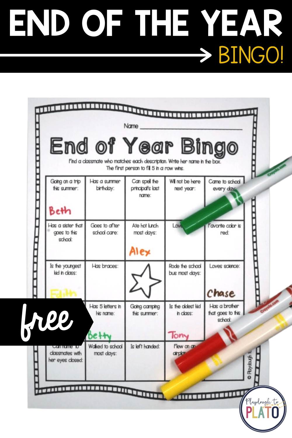 End Of The Year Bingo Playdough To Plato