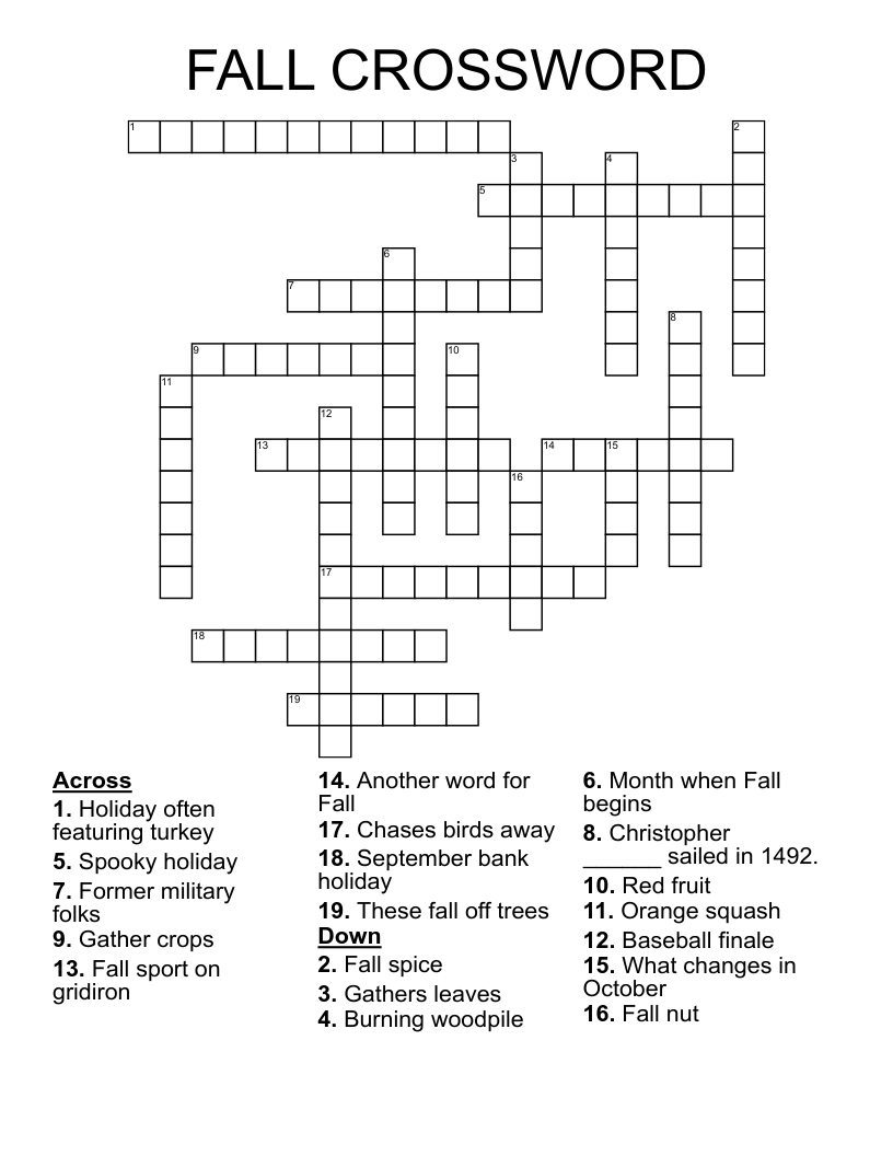 Printable Autumn Crossword Puzzle For Adults