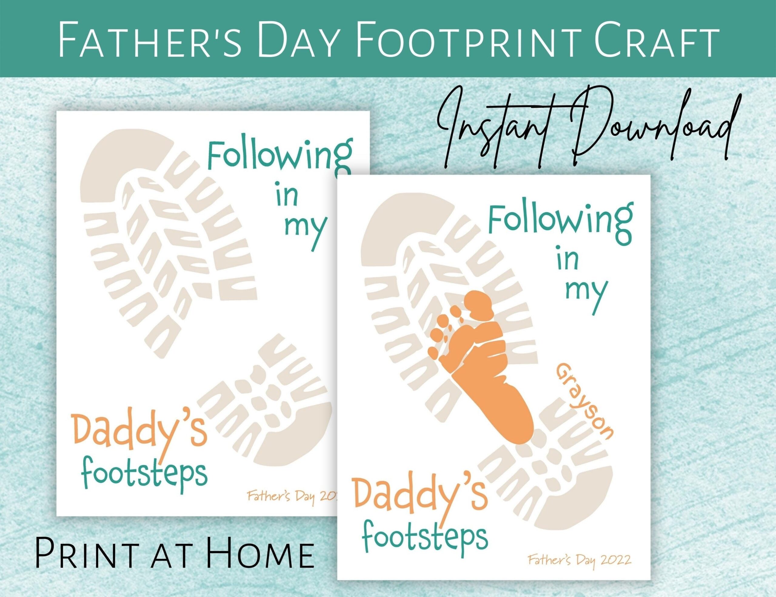 Father s Day Printable Footprint Craft Following In Daddy s Footsteps Keepsake Footprint Gift For New Dad Instant Digital Download Etsy