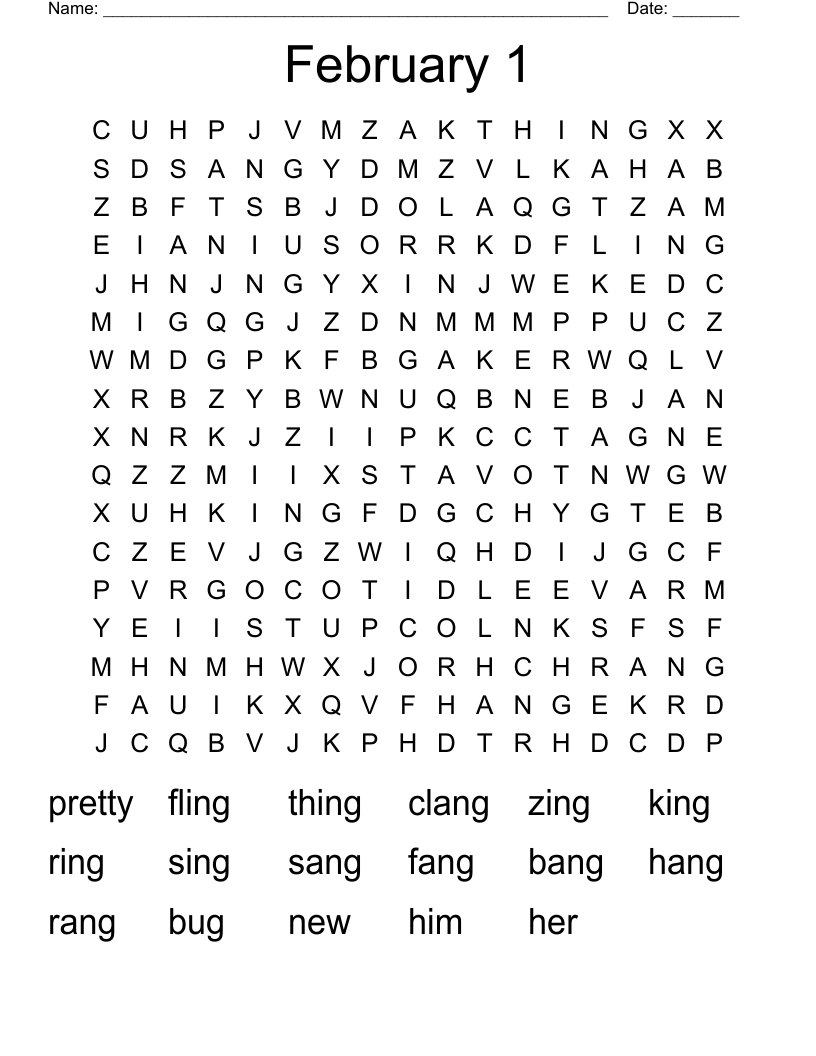 February 1 Word Search WordMint