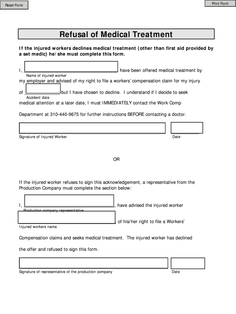 Fillable Online Refusal Of Medical Treatment Fax Email Print PdfFiller