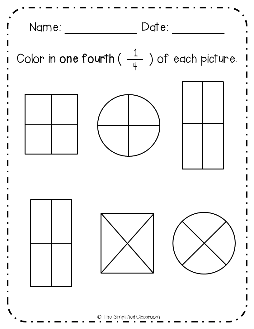 First Grade NO PREP Fractions Pack Coloring Matching Sorting Math Worksheets Fractions Fractions Worksheets Math Fractions Worksheets