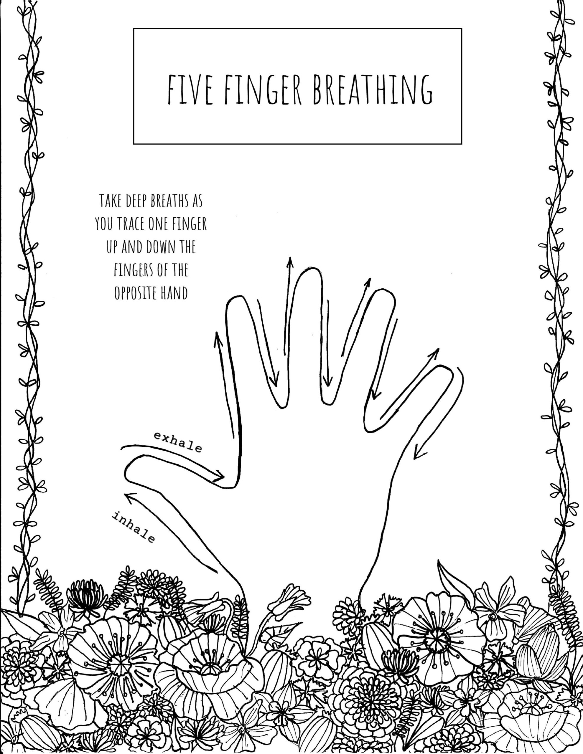 Five Finger Breathing Printable Coloring Page Etsy