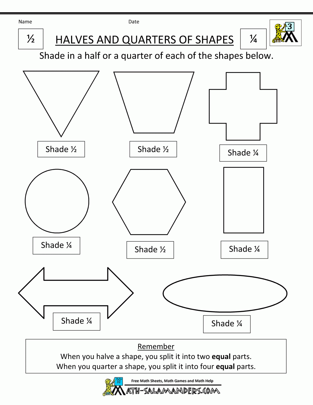 Fractions Of Shapes Worksheets