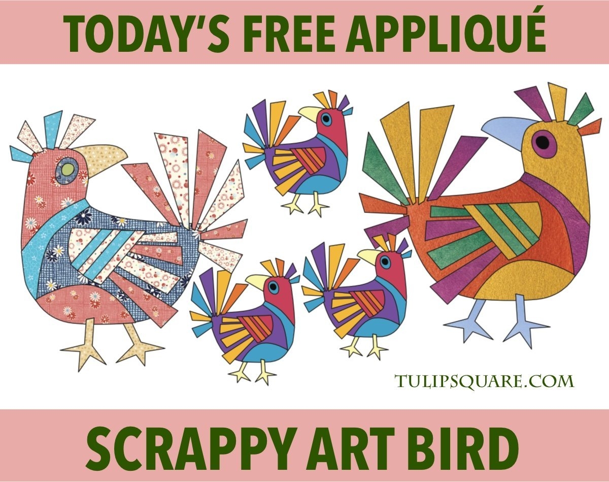 Free Appliqu Pattern Scrappy Art Bird TulipSquare