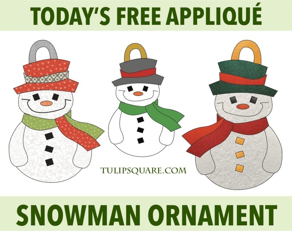 Free Christmas Appliqu Pattern Snowman Ornament TulipSquare