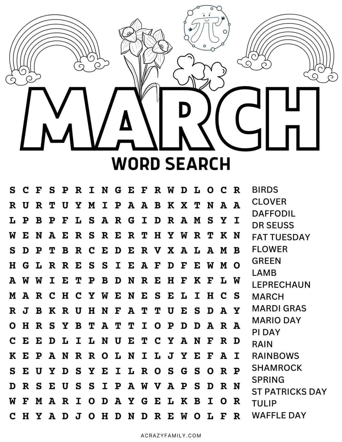Free March Word Search Printable In 2024 Word Puzzles For Kids St Patrick s Day Words Kids Word Search