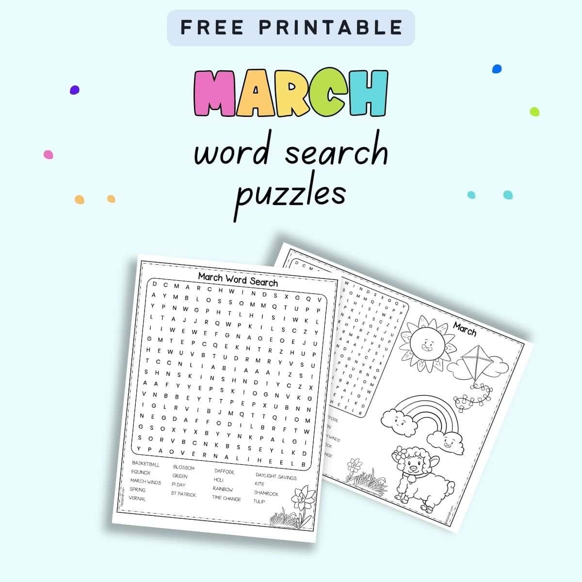 March Word Search Free Printable