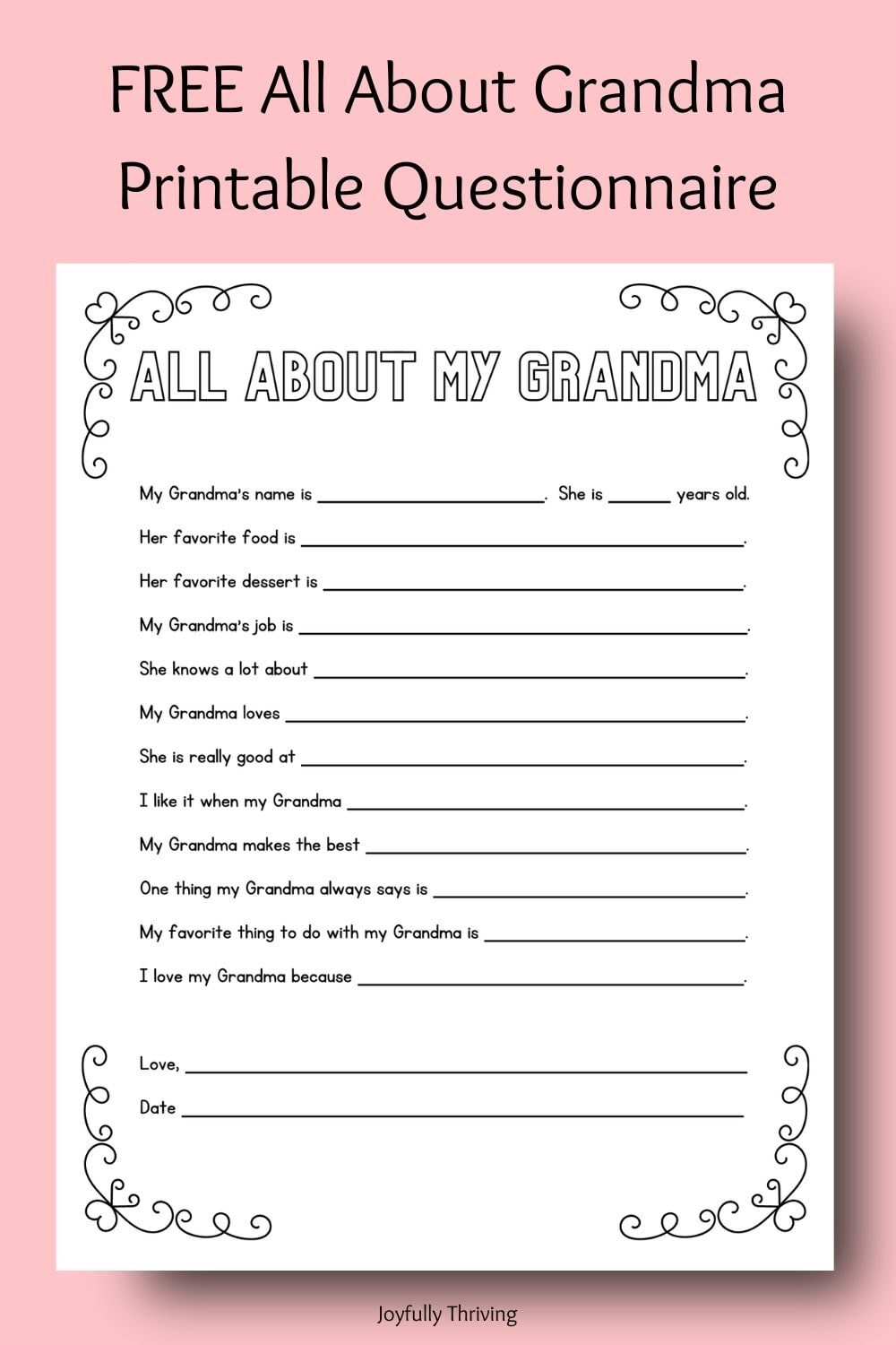 Free Mother s Day Printable Questionnaires A Special Gift Idea