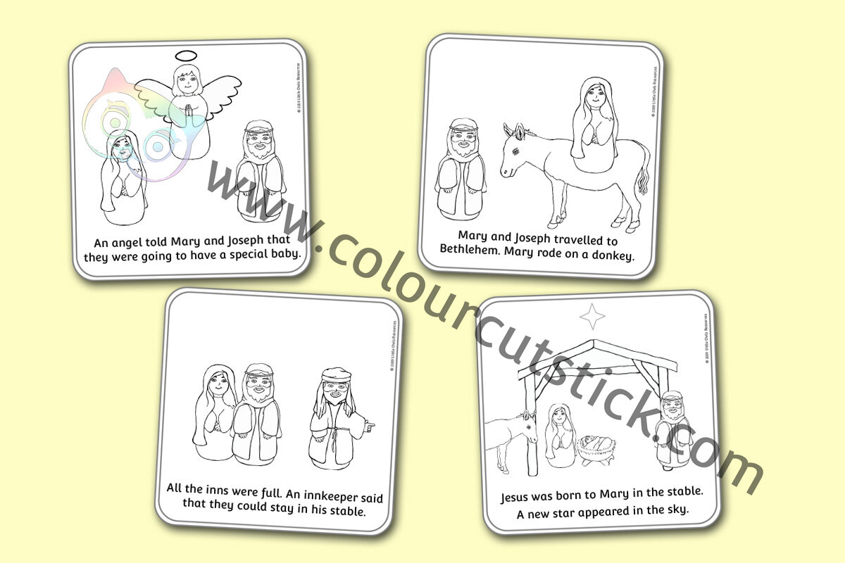 FREE Nativity Story Sequence Cards Colouring Coloring Pages Pack Colour Cut Stick FREE Colouring Activities