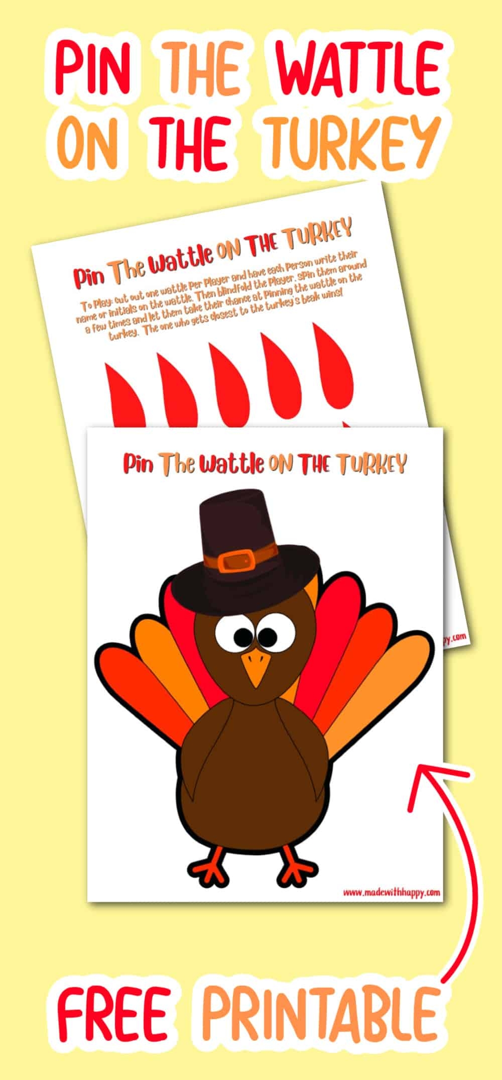 FREE Pin The Wattle On The Turkey Printable Thanksgiving Game