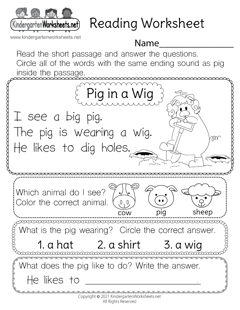 Free Preschool Kindergarten Reading Comprehension Worksheets Worksheets Library