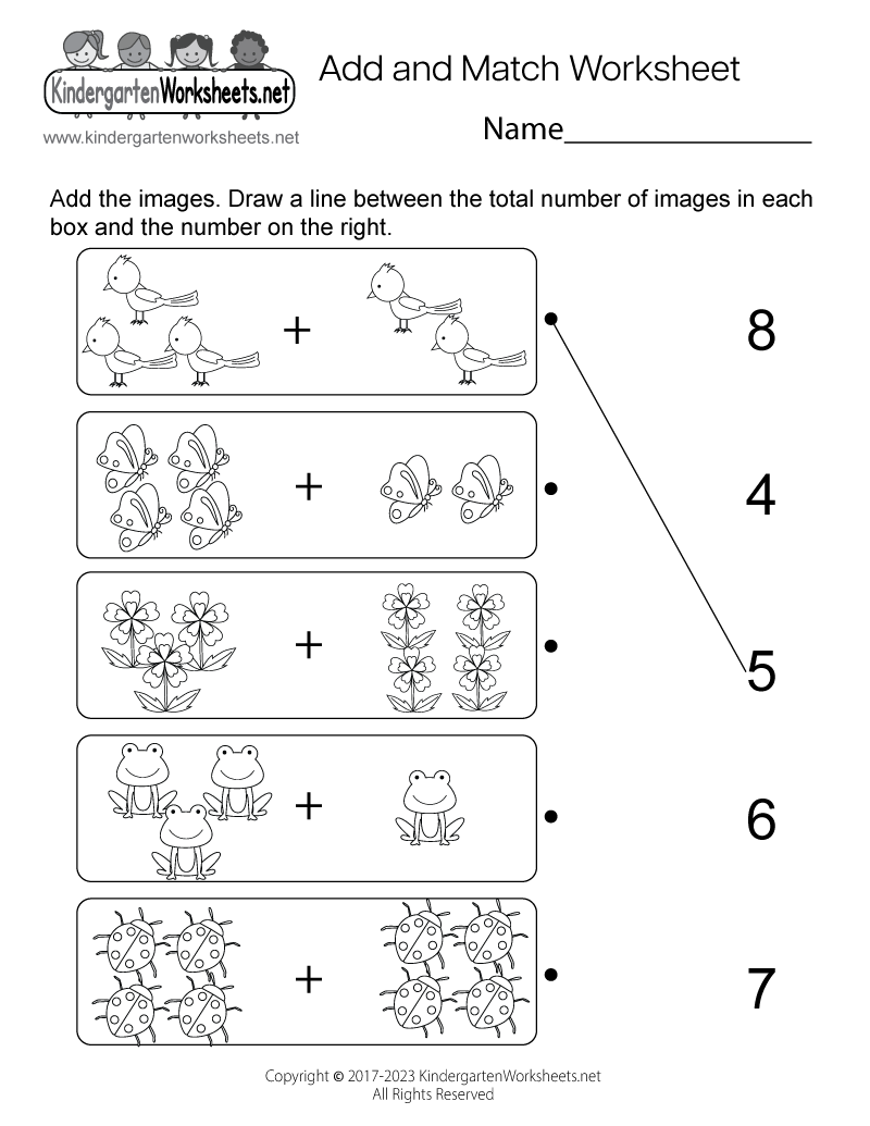 Free Printable Add And Match Picture Addition Worksheet