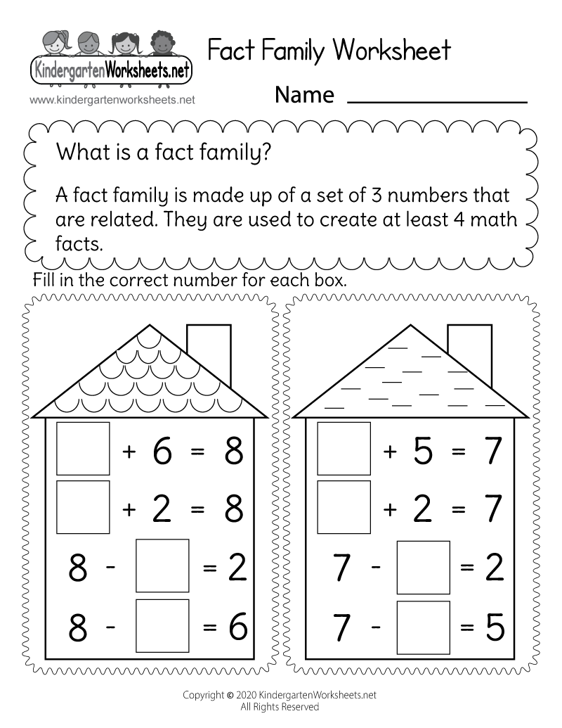 Free Printable Addition And Subtraction Fact Family Worksheet