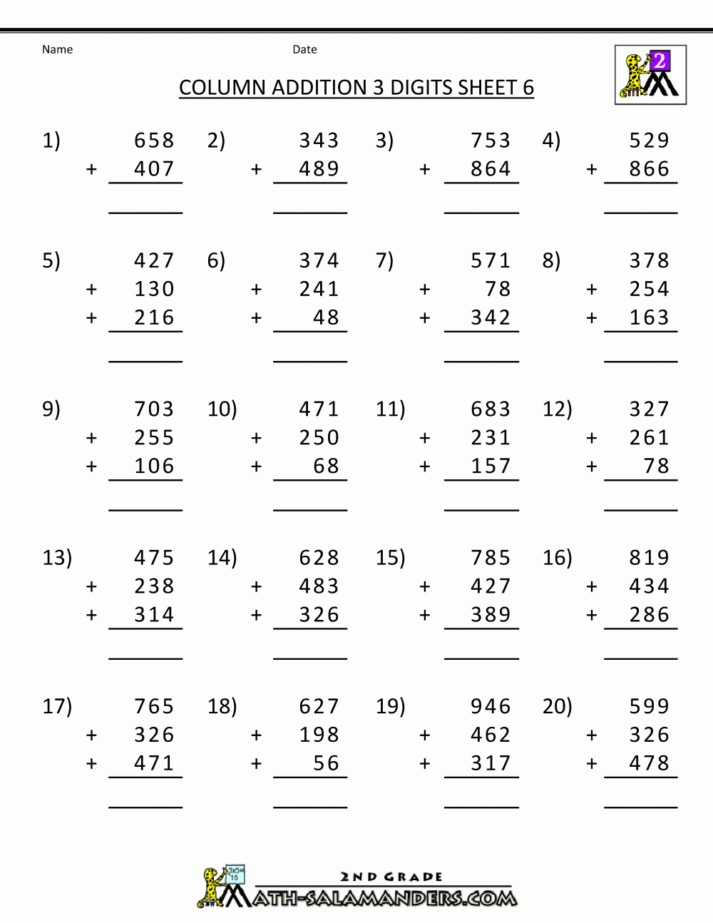 Free Printable Addition Worksheets 3 Digits Math Addition Worksheets Mathematics Worksheets 4th Grade Math Worksheets