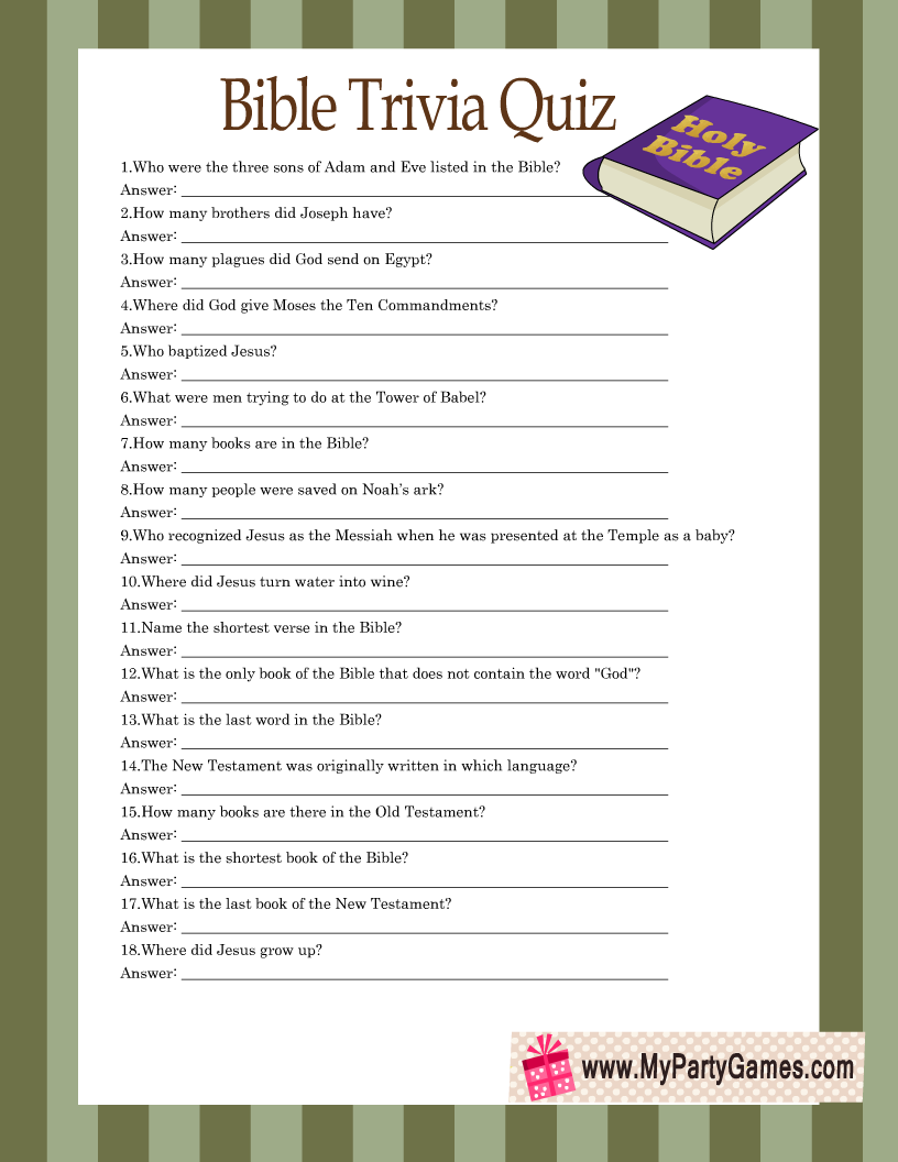 Free Printable Bible Trivia Quiz With Answer Key