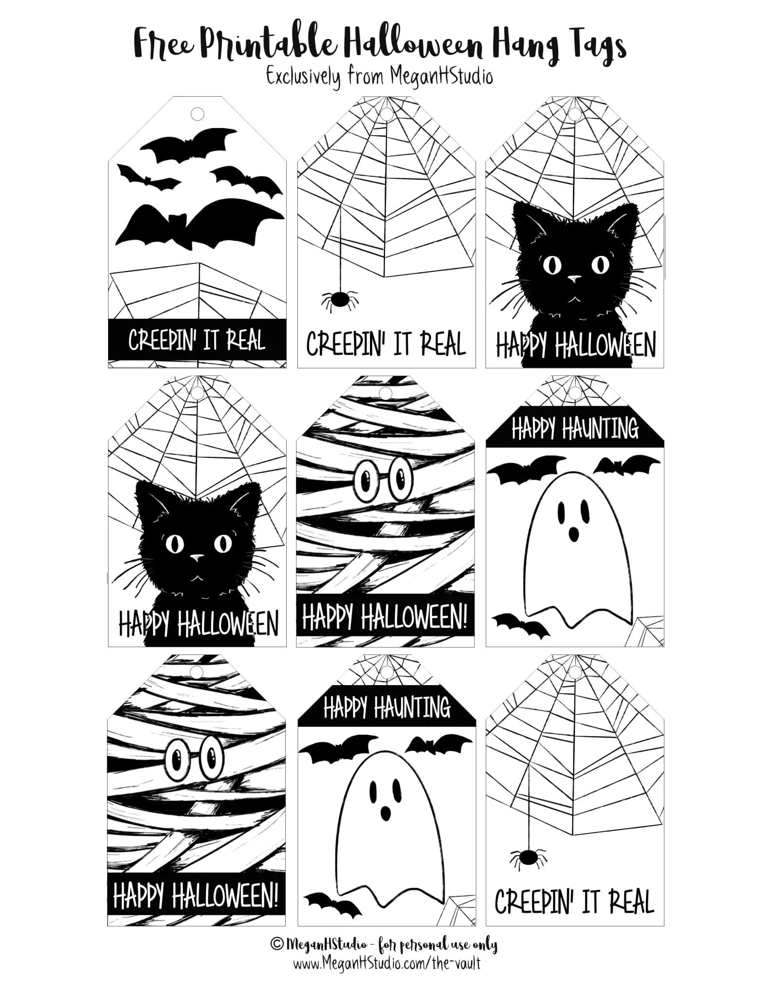 Free Printable Black And White Halloween Tags Printable Halloween Tags Halloween Tags Halloween Printables