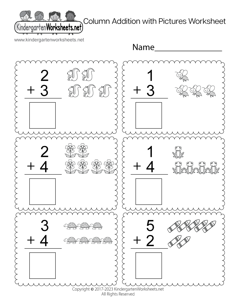Free Printable Column Addition With Pictures Worksheet