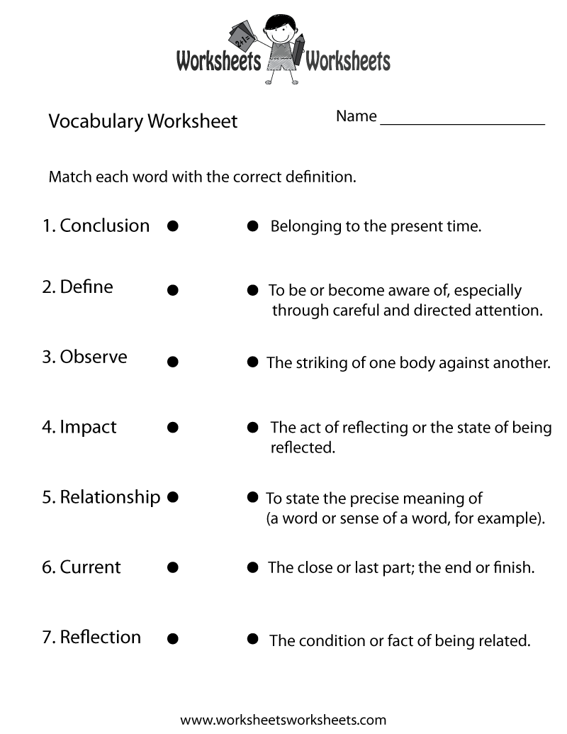 Vocabulary Printable Worksheets For Grade 4