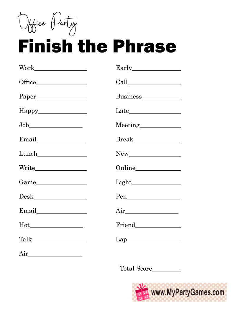 Free Printable Finish The Phrase Office Party Game