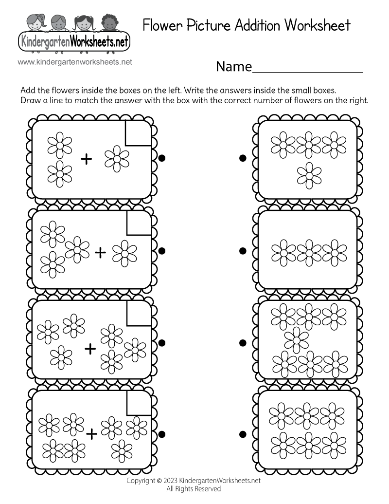 Free Printable Flower Picture Addition Worksheet