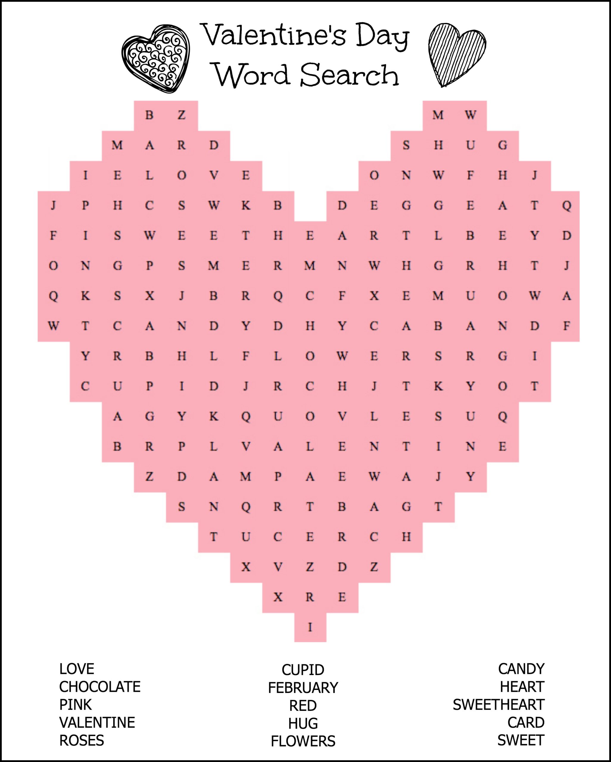 February Word Search Free Printable