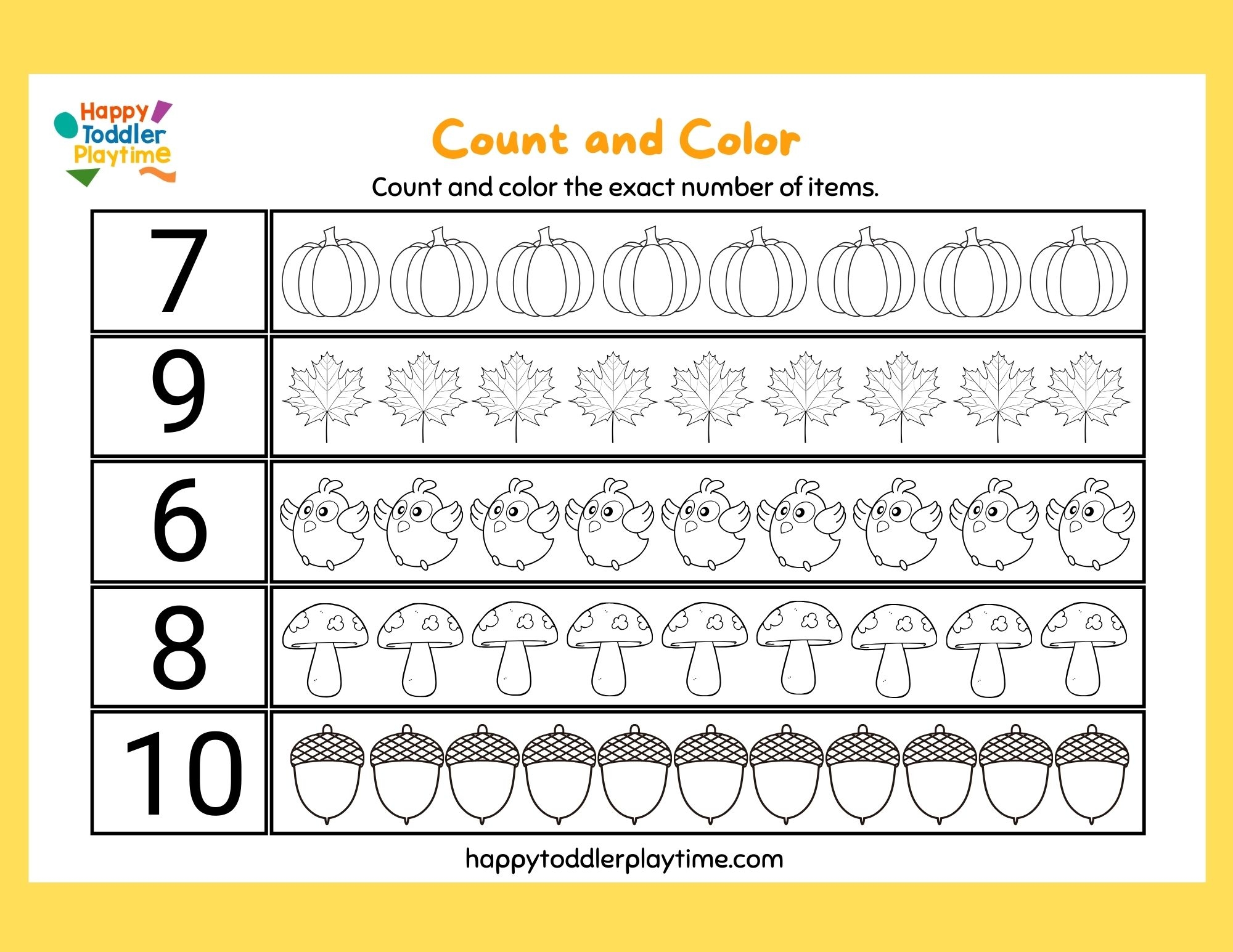Count And Color Worksheet Printable