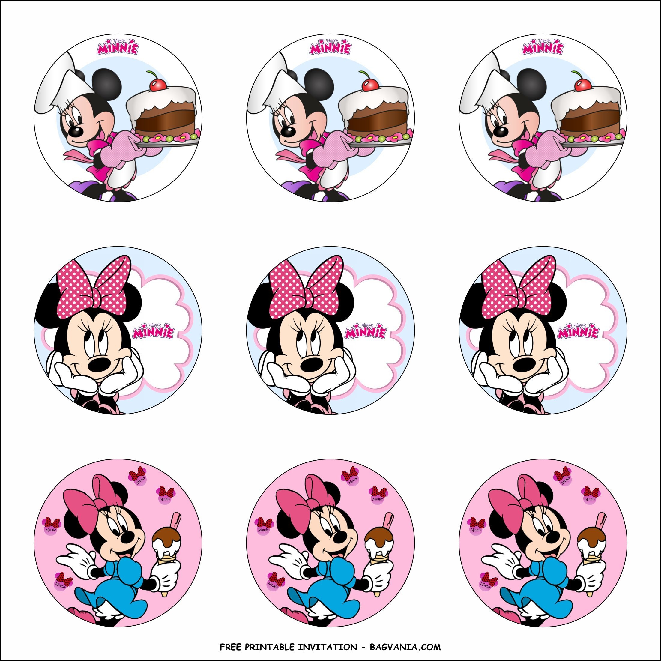 Free Printable Lovely Minnie Mouse Birthday Party Kit Templates Minnie Mouse Cupcakes Minnie Mouse Cupcake Toppers Minnie Mouse Birthday Party
