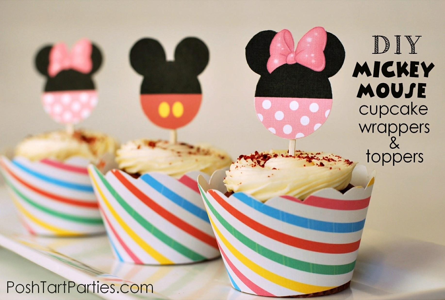 Free Printable Mickey Minnie Mouse Cupcake Wrappers And Toppers Posh Tart