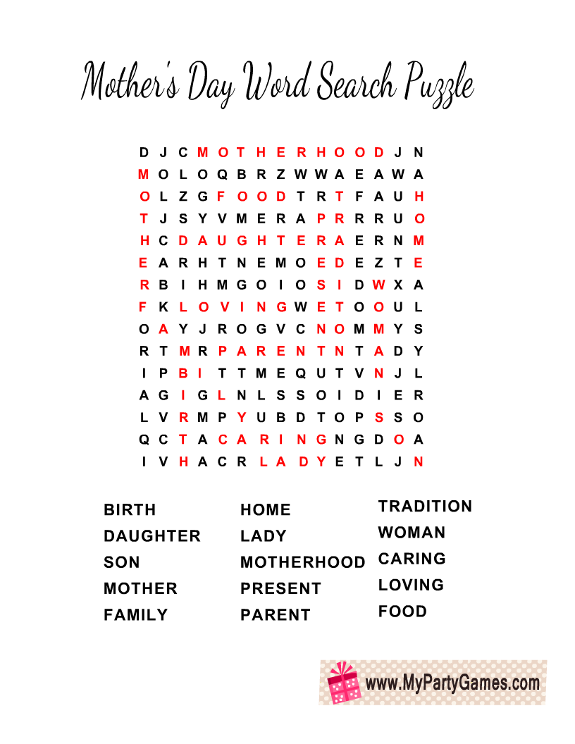 Free Printable Mother s Day Word Search Puzzle With Key