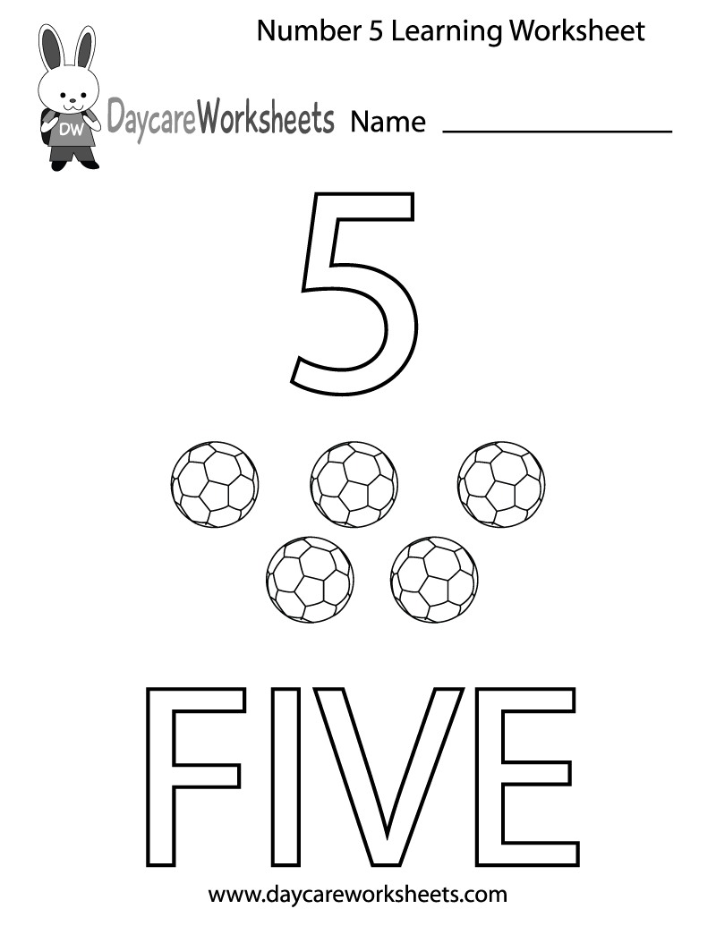 Free Printable Number Five Learning Worksheet For Preschool