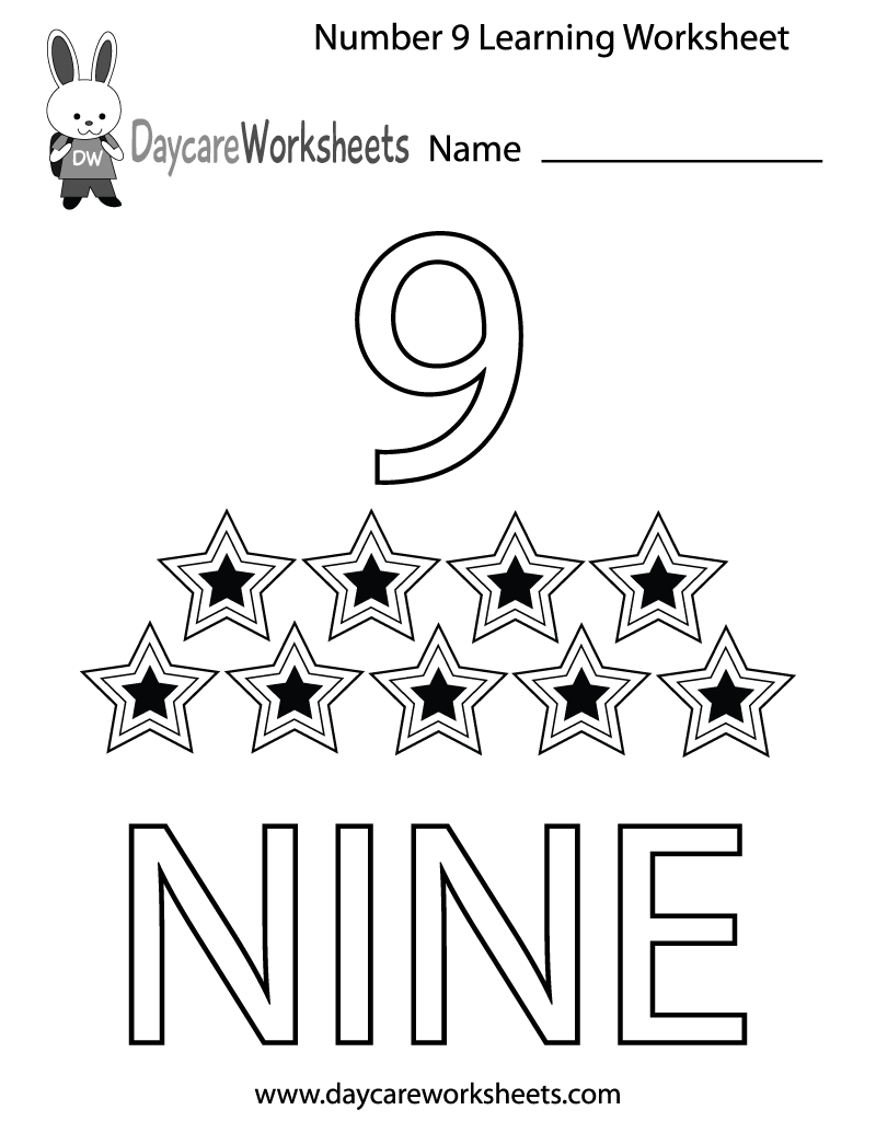 Free Printable Number Nine Learning Worksheet For Preschool