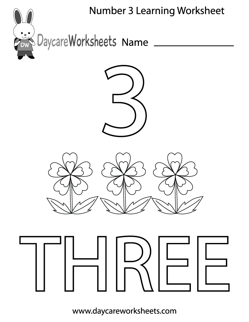 Free Printable Number Three Learning Worksheet For Preschool