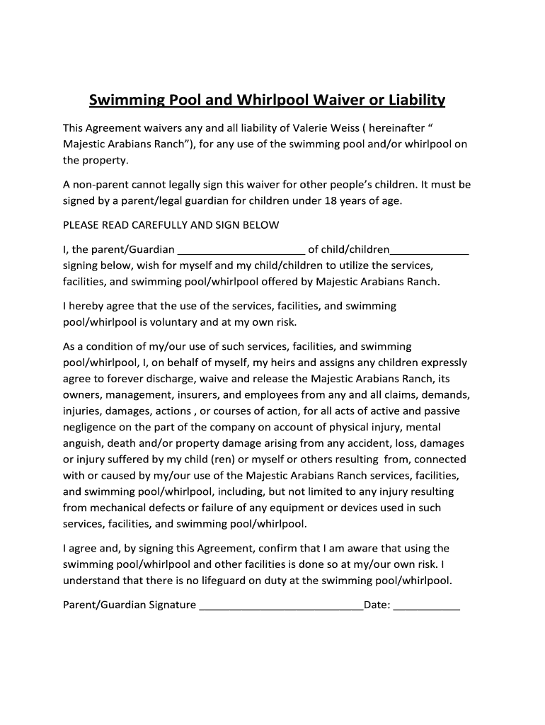 Free Printable Pool Waiver Form Fill Out Sign Online DocHub
