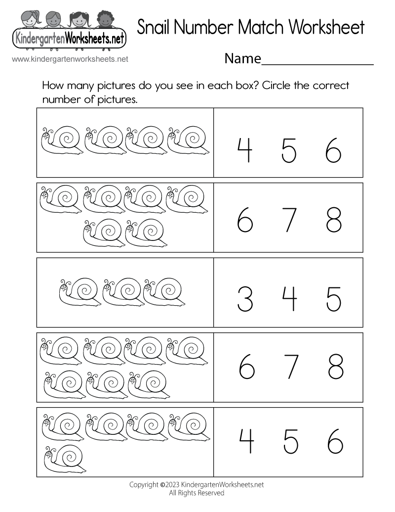 Free Printable Snail Number Match Worksheet