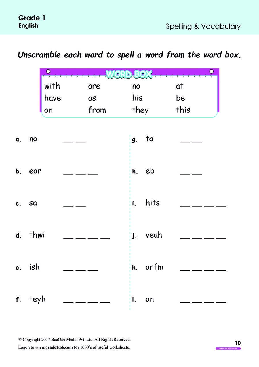 Free Printable Spelling Worksheets For Grade 1